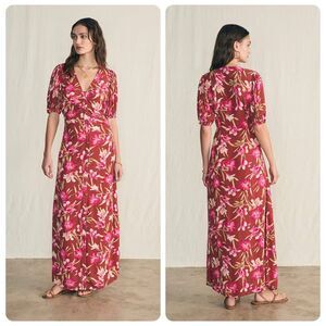 Faherty Burgundy Floral Sorrento Print Maxi Dress L